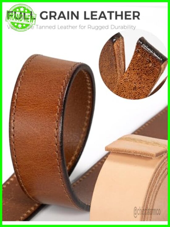 1.3\'\' Genuine Leather Belt with Gold Buckle for Jeans